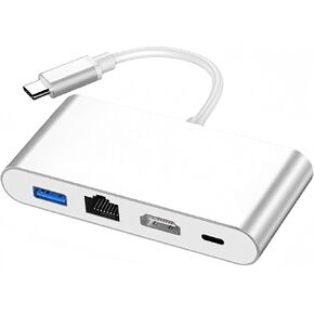 USB C Ethernet Multiport Adapter ، 4-in-1 USB C HUB مع 4K HDMI ، 100 ميجابت في الثانية ، إيثرنت ، توصيل الطاقة 100W ، منافذ بيانات USB 3.0 لـ MacBook Pro و iPad Air و XPS و LAPPOP و PC ومزيد من الأجهزة