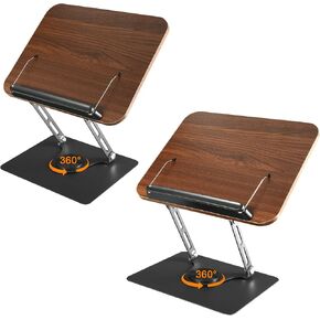 2 Pack Book Stand for Reading,Adjustable Book Holder with 360°Rotating Base,Foldable and Portable,Cookbook Holder with Elastic Page Clips for Music Scores,Magazine,Recipe,Textbook,Kindle