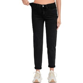 Women's Maternity Jeans Mid-Rise Stretchy Boyfriend Jeans Under Belly Pregnancy Denim Pants with Elastic Inset Panel