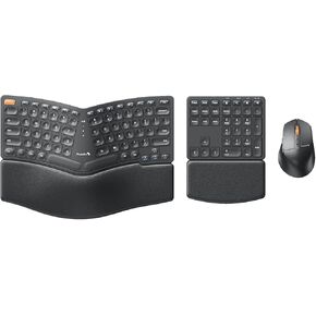 ProtoArc Ergonomic Keyboard Mouse, EKM04 2.4GHz Wireless Ergo Keyboard Mouse Combo, Separate Numeric Keypad, Split Design, Wrist Rest, Rechargeable, for Desktop, PC, Laptop, Windows