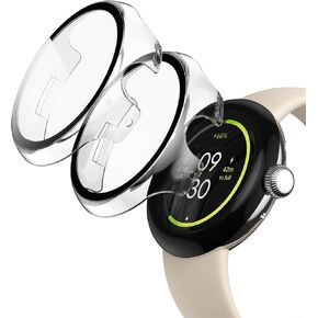 2 Pack Fully Wrapped Hard Screen Protector Case Compatible with Google Pixel Watch 3 41mm/Google Pixel Watch 2 1 41mm, PC Protective Case Cover with 9H Tempered Glass Screen Protector, Clear