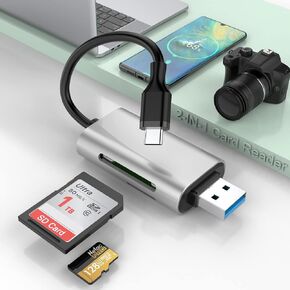 2-in-1 TF/SD USB 3.0 OTG READER ، TYPE C+USB محول بطاقة الذاكرة لـ SD/MICRO SD/SDHC/SDXC/MMC مع عارض كاميرا لعبة Trail للهاتف/iPad Pro 2018/PC/LAPTOP/SAMSUNG ، لا حاجة إلى تطبيق ، التوصيل والتشغيل