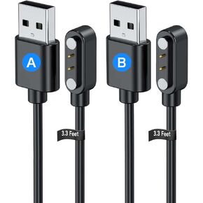 2 Pack Universal Smart Watch Charger Magnetic,Cable Contact 2 pin spacing 4.0mm,High Speed Safe Replacement USB Charger Cord,The pin Polarity of The Two Cables is Reversed,Model A + Model B