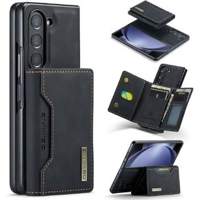 Detachable Wallet Case for Samsung Galaxy Z Fold 5, DG.MING Premium Leather Magnetic Back Cover Shockproof Phone Case with Trifold Card Holder Wallet (Black)