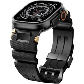 Watch Band Compatible with Apple Watch Ultra 2 Band 49mm 46mm 45mm 44mm, Men Luxury Silicone Rugged Rubber Strap for iWatch Series 10 9 8 7 6 5 4 3 2 1 SE with Metal Connector