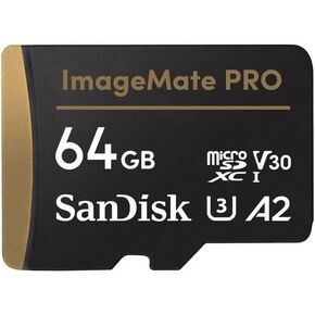 SanDisk 64GB ImageMate PRO microSDXC UHS-1 Memory Card with Adapter for Action Cams - C10, U3, V30, 4K UHD, A2 Micro SD Card - SDSQXBZ-064G-AW6JA
