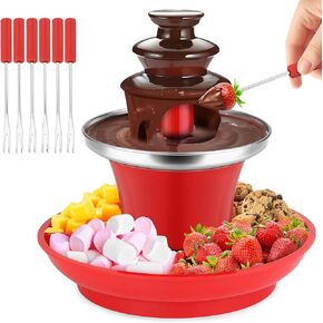 7.9oz Mini Chocolate Melting Pot, Mini Chocolate Fondue Fountain, MIni Warmer Machine, 6PCS Fondue Fork and Removal Fruits/Nuts/Treats Serving Tray for Milk Chocolate, Cheese, Butter, Candy