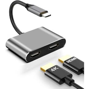 USB C to Dual HDMI Adapter (4K@60Hz) for MacBook Pro/Air, Type C (Source) to HDMI(Display) Splitter Supports Extended Display 2 Monitors, for MacBook Air/Pro, Dell XPS, HP, Surface, Chromebook