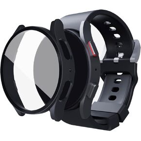 for 5 Screen Protector Case, Black Hard Protective Bumper and Tempered Glass Screen Protector, Compatible with Galaxy Watch 5 40mm 44mm (44mm)