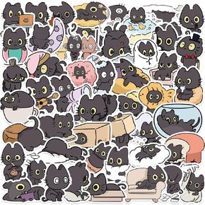 Black Cat Sticker 50Pcs Funny Cartoon Cat Meme Stickers Gifts Pack for Kids Teen Adults, Cute Cartoon Decals Crafts for Laptop Guitar Skateboard Home Decor School Rewards
