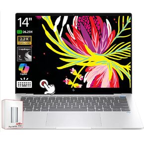 HP OmniBook X Copilot+ PC, 14" 2.2K 100% sRGB Touchscreen Laptop, Snapdragon X Plus, Backlit KB, Wi-Fi 6E, Glacier Silver Win 11 W/128GB Potable SSD (16GB RAM |1TB SSD)