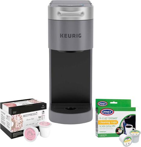 شركة Keurig K -Slim Plus Iced Coffee Maker (رمادي) ، ومرر قهوة مثلج من أجل المنزل - نظام المشروب السريع - تصميم لتوفير الفضاء - حزمة بأحجام الأحجام 3 مع قرون مشوية متوسطة وأكواب تنظيف (3 عناصر) in Kuwait