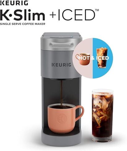 شركة Keurig K -Slim Plus Iced Coffee Maker (رمادي) ، ومرر قهوة مثلج من أجل المنزل - نظام المشروب السريع - تصميم لتوفير الفضاء - حزمة بأحجام الأحجام 3 مع قرون مشوية متوسطة وأكواب تنظيف (3 عناصر) in Kuwait