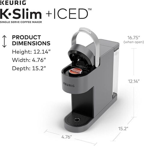 شركة Keurig K -Slim Plus Iced Coffee Maker (رمادي) ، ومرر قهوة مثلج من أجل المنزل - نظام المشروب السريع - تصميم لتوفير الفضاء - حزمة بأحجام الأحجام 3 مع قرون مشوية متوسطة وأكواب تنظيف (3 عناصر) in Kuwait