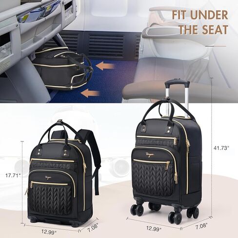 Rolling Backpack for Women, Large Travel Backpack with Wheels, Carry on Flight Approved 17 Inch Wheeled Laptop Backpack for Travel, Work Business Overnight Roller Bag, Black in Kuwait