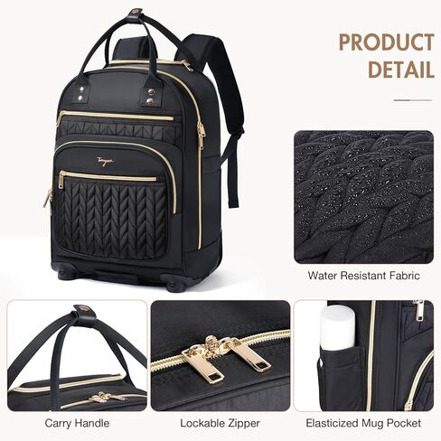 Rolling Backpack for Women, Large Travel Backpack with Wheels, Carry on Flight Approved 17 Inch Wheeled Laptop Backpack for Travel, Work Business Overnight Roller Bag, Black in Kuwait