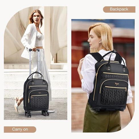 Rolling Backpack for Women, Large Travel Backpack with Wheels, Carry on Flight Approved 17 Inch Wheeled Laptop Backpack for Travel, Work Business Overnight Roller Bag, Black in Kuwait