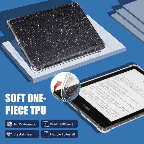 COBAK CLASE CASE لـ Kindle Paperwhite 11th Gen 2021 & Signature Edition (6.8 ")-الغطاء الخلفي للسيليكون خفيف الوزن ، بريق ، أزهار الباروك in Kuwait