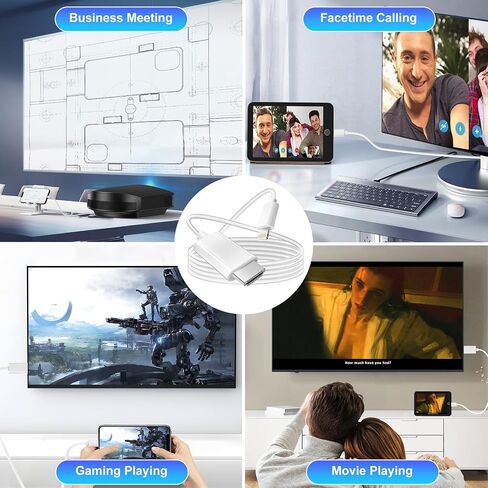 Lightning to HDMI Cable for iPhone [MFi Certified] 1080P HDMI Cable Digital AV Adapter Converter Cord Compatible for iPhone 14 13 12 11 Pro Max XS XR X 8 7 to HDTV Projector Monitor Sync Screen in Kuwait