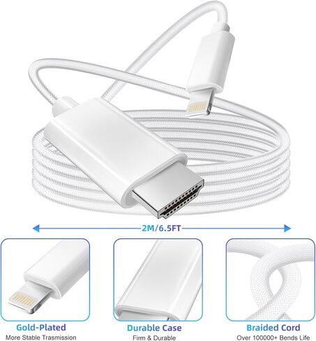 Lightning to HDMI Cable for iPhone [MFi Certified] 1080P HDMI Cable Digital AV Adapter Converter Cord Compatible for iPhone 14 13 12 11 Pro Max XS XR X 8 7 to HDTV Projector Monitor Sync Screen in Kuwait