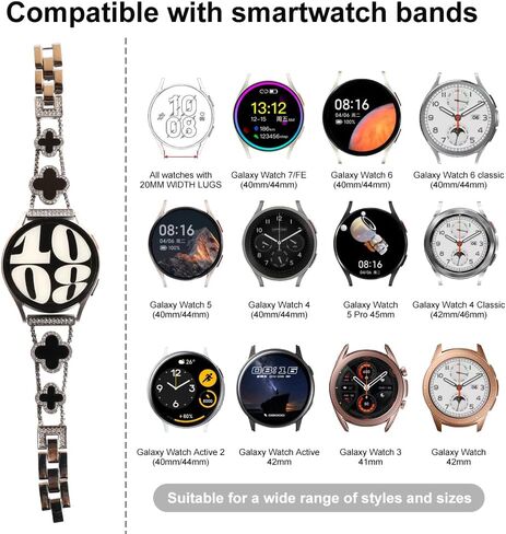 for Samsung Galaxy Watch 7 6 5 4 FE Band 40mm 44mm, 20mm Watch Band,Four Leaf Clover Women Bling Diamond Band for Samsung Galaxy Watch 6 Classic 4 Classic 5 Pro Active 2 43mm 47mm 42mm 46mm in Saudi Arabia