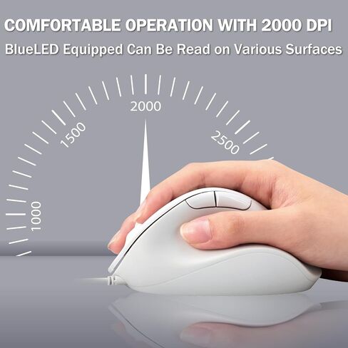 Elecom Wired USB Mouse Mouse ، نقرة صامتة ، اليد اليمنى ، 2000 دبي ، 5 أزرار ، مستشعر البصريات ، متوافق مع الكمبيوتر الشخصي ، Mac ، الكمبيوتر المحمول ، Ex-G ، Ssize White (M-XGS30UBSKWH) in Kuwait