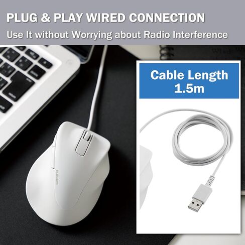 Elecom Wired USB Mouse Mouse ، نقرة صامتة ، اليد اليمنى ، 2000 دبي ، 5 أزرار ، مستشعر البصريات ، متوافق مع الكمبيوتر الشخصي ، Mac ، الكمبيوتر المحمول ، Ex-G ، Ssize White (M-XGS30UBSKWH) in Kuwait