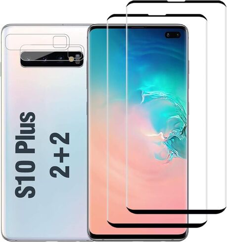 [2+2 Pack] for Samsung Galaxy S10 Plus Tempered Glass Screen Protector with Camera Lens Protector[9H Hardness] [3D Curved][Ultrasonic Fingerprint Unlock] for Samsung Galaxy S10 Plus in Saudi Arabia