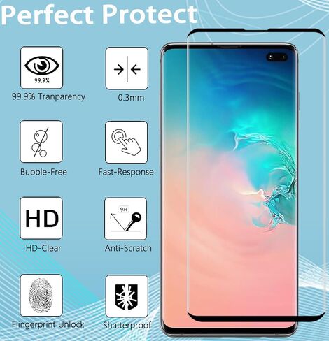 [2+2 Pack] for Samsung Galaxy S10 Plus Tempered Glass Screen Protector with Camera Lens Protector[9H Hardness] [3D Curved][Ultrasonic Fingerprint Unlock] for Samsung Galaxy S10 Plus in Saudi Arabia