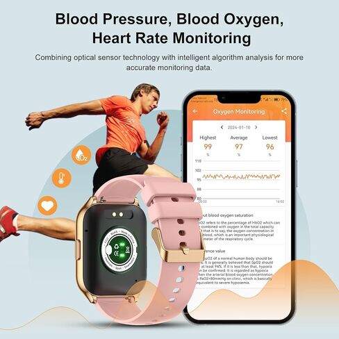 Smart Watch for Women Men, 2.01" HD Display Fitness Tracker with 107+ Sports Heart Rate Blood Pressure Blood Oxygen Sleep Monitor, IP68 Waterproof Smartwatch Compatible with Android iOS iPhone Phone in Saudi Arabia