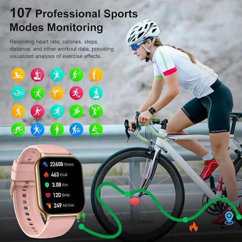 Smart Watch for Women Men, 2.01" HD Display Fitness Tracker with 107+ Sports Heart Rate Blood Pressure Blood Oxygen Sleep Monitor, IP68 Waterproof Smartwatch Compatible with Android iOS iPhone Phone in Saudi Arabia