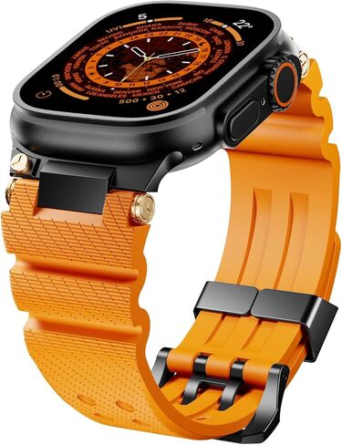 شاهد فرقة التوافق مع Apple Watch Ultra 2 Band 49mm 46mm 45mm 44mm ، Men Silicone Silicone Rugged Rupber Strap لـ IWatch Series 10 9 8 7 6 5 4 3 2 1 SE مع موصل معدني in Saudi Arabia