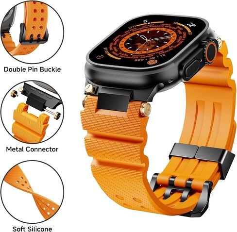 شاهد فرقة التوافق مع Apple Watch Ultra 2 Band 49mm 46mm 45mm 44mm ، Men Silicone Silicone Rugged Rupber Strap لـ IWatch Series 10 9 8 7 6 5 4 3 2 1 SE مع موصل معدني in Saudi Arabia
