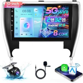 8 Core 2G+32G Car Radio Stereo for Toyota Camry 2015 2016 2017,10.1" HD Touch Screen Radio Carplay Andriod Auto Player Headunit Support for JBL GPS SWC DSP FM/RDS Mic Backup Camera