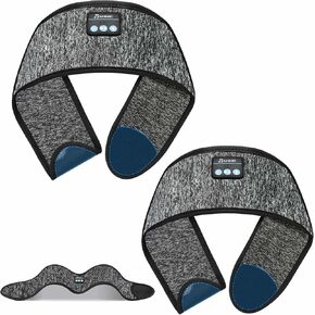 2PCS Adjustable Headband Headphones, Sleep Headband, Sleeping Headphones, Bluetooth Headband with Thin Speakers Mic for Men Women, Yoga, Running, Workout, Travel (Grey&Grey)
