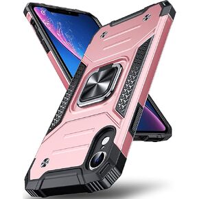 Anqrp Designed for iPhone XR Case, Military Grade Protective Phone Case Cover with Rotatable Metal Ring Kickstand [Support Magnet Mount] Compatible with iPhone XR, Rose Gold