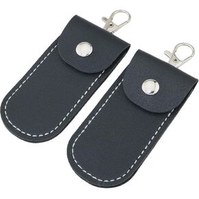 2PCS Leather USB Flash Drive Case 3.1x1.5 inch Mini Portable U Shield Storage Small Pouch Keychain Accessory Leather Case Black