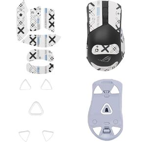 Mouse Grip Tape for ASUS ROG Gladius III, Rounded Curved Edges Mouse Feet Skates,Self-Adhesive PreCut Sweat-Resistant Professional Mice Upgrade Kit(Foot pad + White Mouse Grip Tape)