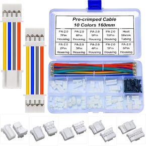 JST Connector Kit,JST 2.0 JST-PA 2.0mm 2P 3P 4P 5P 6P 7P 8P 9P 10P Connector with 22AWG Pre-Crimped Wire (KI-JST-A-PA)