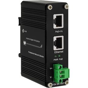 E-link Industrial Hardened Gigabit PoE+ Splitter PoE IEEE802.3 at 30W Input 20W/12VDC Output DIN- Rail Wall Mount -40°C to 80°C IP40