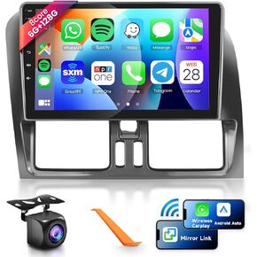 Podofo 9 Inch 1280 * 720P IPS Touch Screen Android 13 GPS WiFi Bluetooth 32-Band DSP HD Backup Camera Car Radio Stereo for Volvo XC60 2008-2013 with Wireless CarPlay/Android Auto