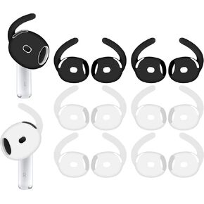 Compatible with AirPods 4 Ear Hooks Sport Ear Tips Replacement Anti-Slip Non-Slip Silicone Eartips and Covers Gel Wings Accessories Compatible with AirPods 4th White Black