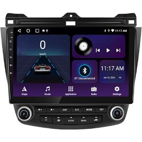 Android 14.0 Car Radio for Honda Accord 7th 2003-2007, 10.1" QLED Touchscreen Car Stereo with CarPlay Android Auto, Quad-Core 2GB RAM+32GB ROM Support SWC,GPS Navi,WiFi,AM/FM/RDS,Bluetooth