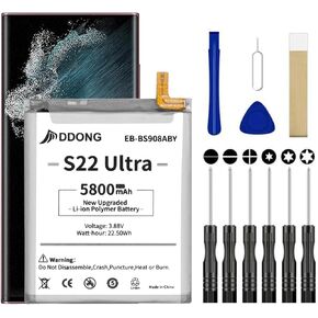 for Galaxy S22 Ultra Replacement Battery, Upgraded 5800mAh EB-BS908ABY Battery for Samsung Galaxy S22 Ultra 5G SM-S908U S908B S908W S908N with Repair Tool Kit