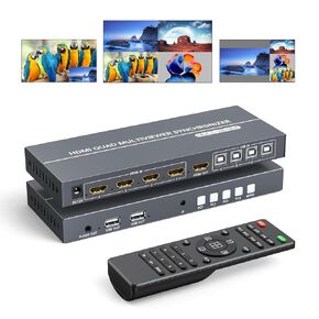 4 Port HDMI KVM with Multi-Viewer, 4x1 Quad Multiviewer Seamless Switcher, Support 4K@30Hz, PIP & POP, Keyboard Hotkey Switch, 3.5mm Audio Output