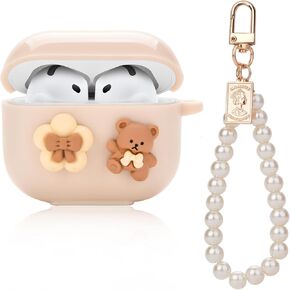Cute Kawaii Bear Airpod 4 Case with Aesthetic AirPods 4th Generation Case Cover for Women Girl (Brown)