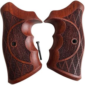 New Handmade reproductive Padauk Wood Grips Compatible with S&W K/L Frame Square Butt, Diamond Cross/Rough Texture Engraved, Closed Back, Finger Groove #KS06