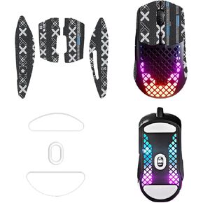 Mouse Grip Tape for SteelSeries Aerox 3, Rounded Curved Edges Mouse Feet Skates,Self-Adhesive PreCut Sweat-Resistant Professional Mice Upgrade Kit(Foot pad + Black Mouse Grip Tape)