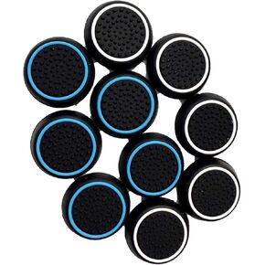 10 PCS Controller Thumbstick Caps Cover Replacement Silicone Touch Controller Rocker Cover for PS3 / PS4 / PS5 (Black with White + Black with Blue)