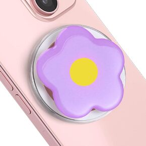 Phone Grip Compatible with MagSafe, Detachable Solid Color Flower Phone Grip Holder Collapsible, Compatible with Kindle, Smartphone Tablet Cell Phone Accessory (Magnetic Type, Purple)